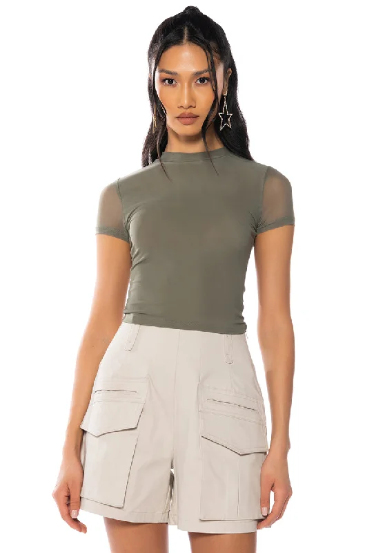 PAXTON MESH SHORT SLEEVE TSHIRT Relaxed Cotton Short Blouse