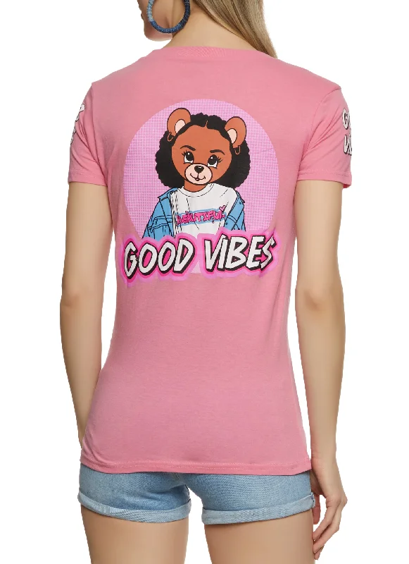 Good Vibes Bear Graphic T Shirt Soft Flowing Short Shirt