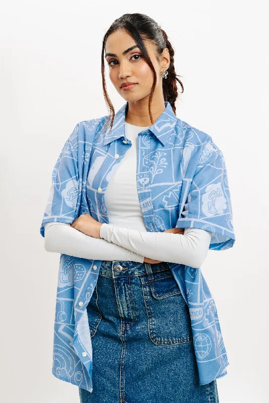 Playful Print Women's Resort Shirt Comfortable Knit Short Shirt