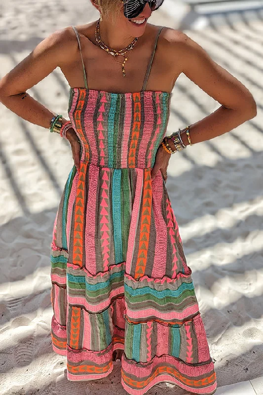 Plenty of Sunshine Linen Blend Ethnic Print Smocked Cami Midi Dress Trendy Long Sleeve Midi Dress Plenty of Sunshine Linen Blend Ethnic Print Smocked Cami Midi Dress Trendy Long Sleeve Midi Dress