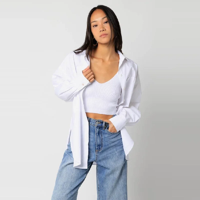 Poplin Shirt (White) Modern Short Sleeve Top