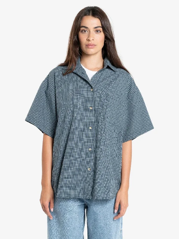 Precious Energy Plaid Shirt - Dark Jade Casual Loose Short Sleeve