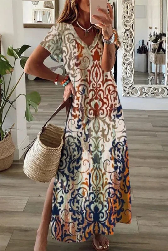 Retro Vintage Printed Outdoor Daily Short Sleeve Midi Dress Fashionable Polka Dot Midi Dress Retro Vintage Printed Outdoor Daily Short Sleeve Midi Dress Fashionable Polka Dot Midi Dress