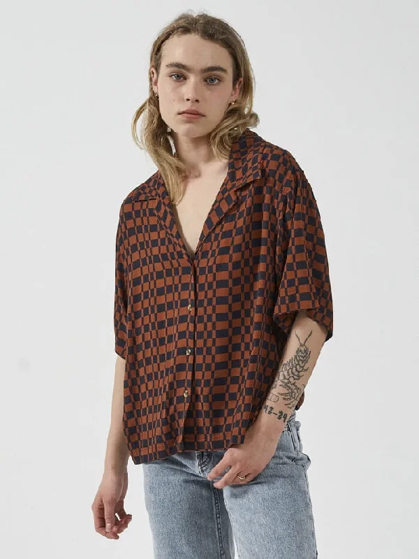 Revel Bowling Shirt - Navy Fashionable Short Sleeve Vest