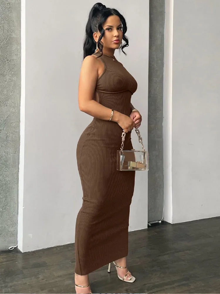 Ribbed Hollow Backless Sleeveless Sexy Slit Mini Elegant Y2K Midi Dresses Comfortable Adjustable Strap Midi Dress Ribbed Hollow Backless Sleeveless Sexy Slit Mini Elegant Y2K Midi Dresses Comfortable Adjustable Strap Midi Dress