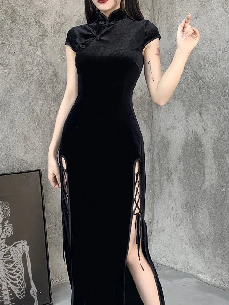 Romantic Gothic Aesthetic Vintage Black Sexy Evening Cheongsam Midi Dresses Cozy Knit Midi Dress Romantic Gothic Aesthetic Vintage Black Sexy Evening Cheongsam Midi Dresses Cozy Knit Midi Dress