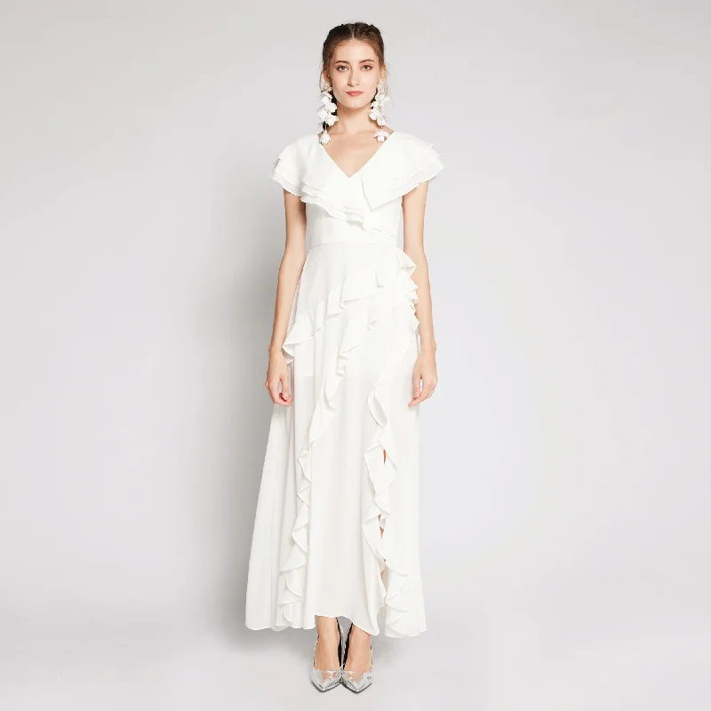 Ruffles Chiffon Maxi Dress Elegant Boho Maxi Dress