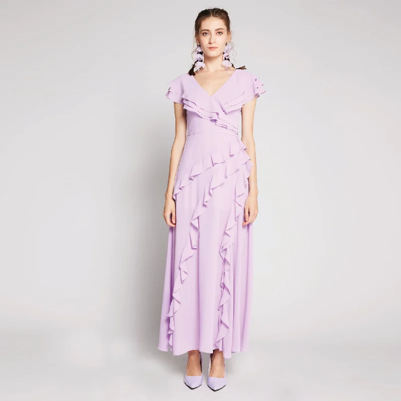 Ruffles Chiffon Maxi Dress Stylish A-Line Maxi Dress