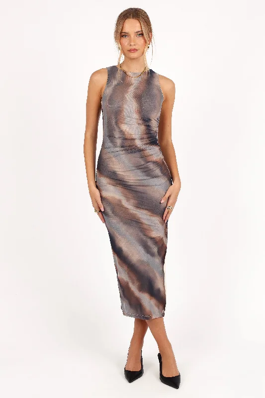 Rylee Midi Dress - Tie Dye Stylish Striped Midi Dress