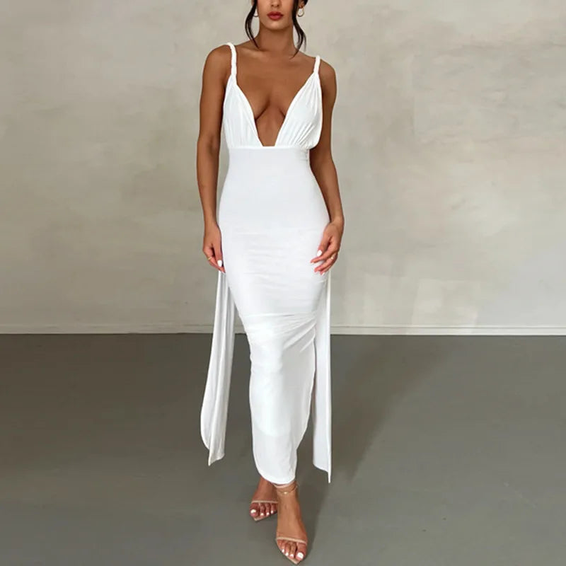 Sexy Deep Bare High Irregular Tight Female Midi Dresses Stylish Wraparound Midi Dress Sexy Deep Bare High Irregular Tight Female Midi Dresses Stylish Wraparound Midi Dress