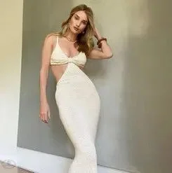 Slim Fit Hollow Out Maxi Dress Fashionable Halter Neck Maxi Dress