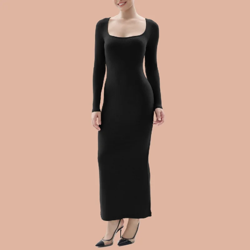 SHAPERX Women's Long Sleeve Dress Ribbed Square Neck Dresses Bodycon Maxi Dresses Fashionable Layered Maxi Dress SHAPERX Women's Long Sleeve Dress Ribbed Square Neck Dresses Bodycon Maxi Dresses Fashionable Layered Maxi Dress