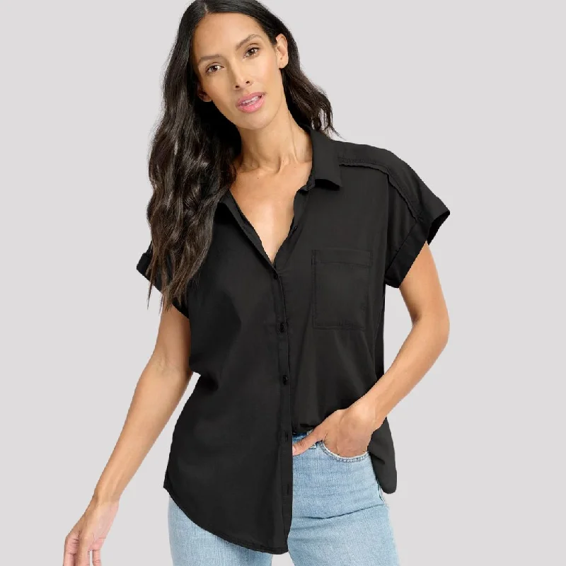 Short Sleeve Paige Shirt (Black) Chic V-Neck Short Blouse