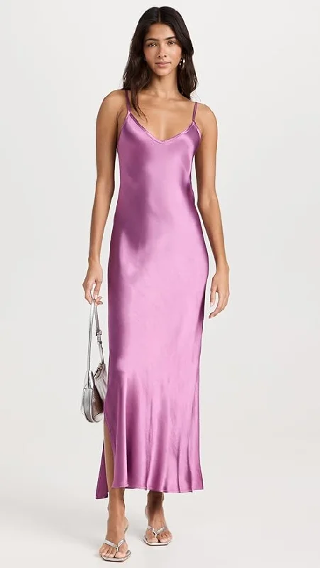 Side Slit Bias Cut Maxi Dress in Rose Mauve Chic Summer Floral Maxi Dress
