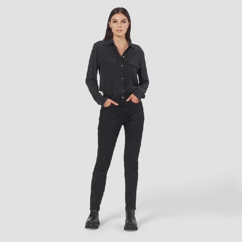Signature Washed-Silk Shirt (Black) Classic Solid Short Shirt