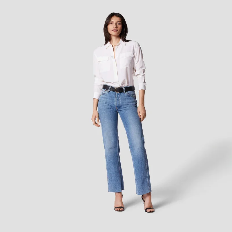Signature Washed-Silk Shirt (Bright White) Comfortable Graphic Short Sleeve