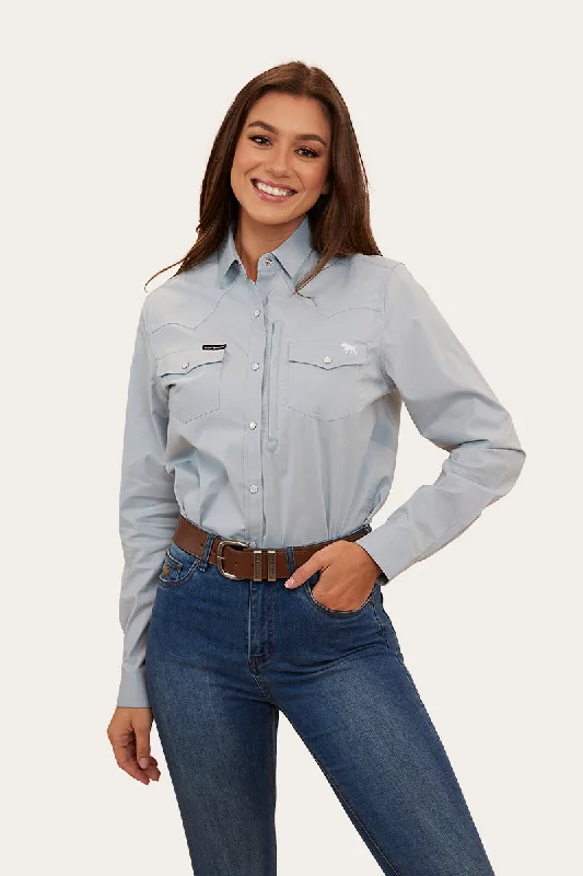 Silverlake Womens Western Shirt - Chambray Classic V-Neck Short Shirt