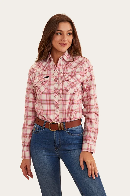Silverlake Womens Western Shirt - Pink/Check Casual Plain Short Shirt