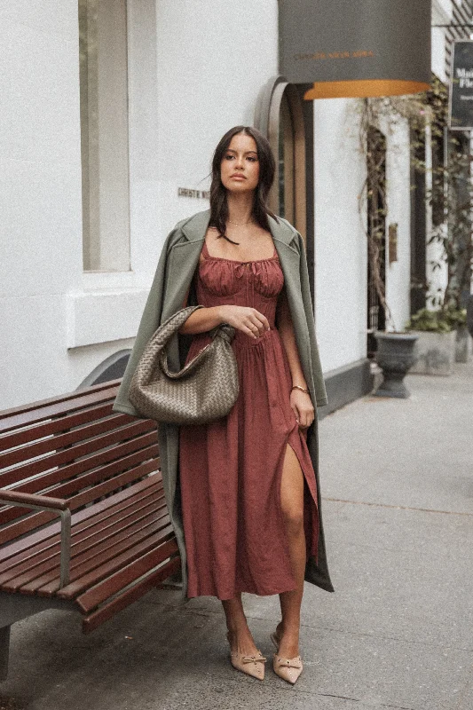 Sofie Midi Dress - Brick Trendy Smocked Waist Midi Dress