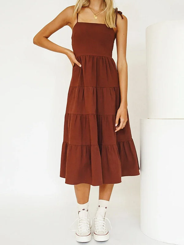 BerryBetty - Solid Ruffle Hem Midi Dress Fashionable Skater Midi Dress