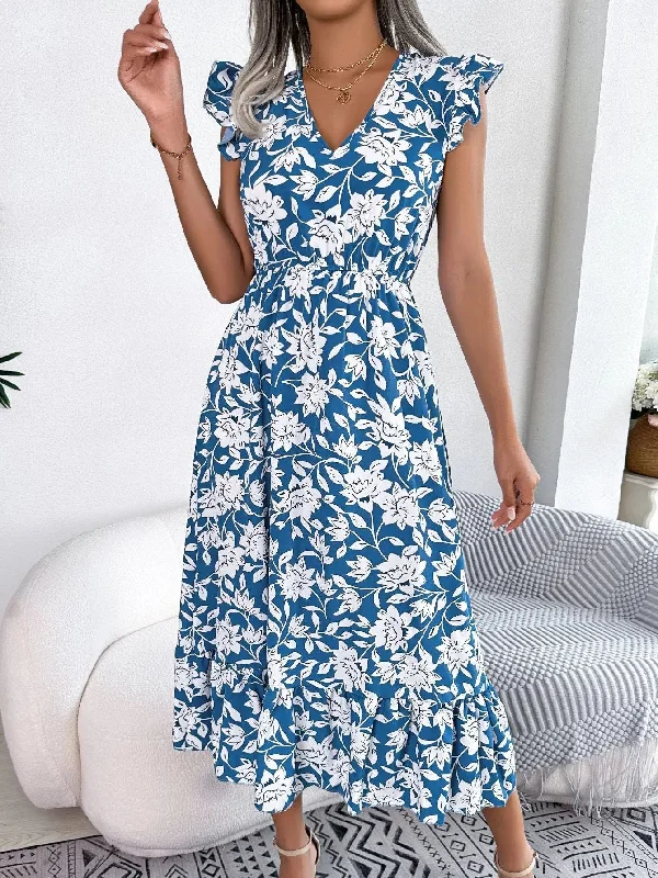 Women's Short Sleeve Floral Maxi Dress Trendy Satin Maxi Dress