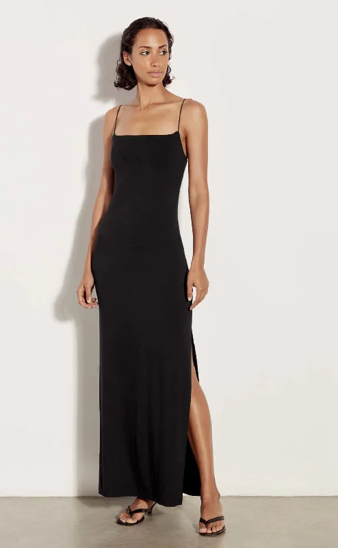 Strappy Side Slit Maxi Dress in Black Elegant Maxi Dress with Slit