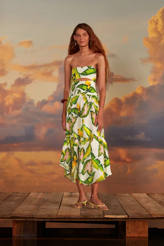 Off-White Summer Foliage Euroflax™ Premium Linen Midi Dress Chic Floral Print Midi Dress Off-White Summer Foliage Euroflax™ Premium Linen Midi Dress Chic Floral Print Midi Dress