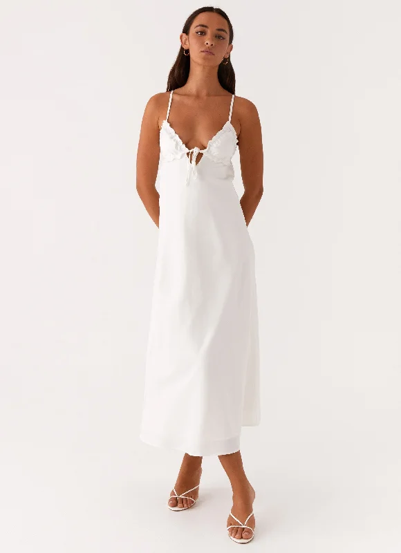 Take Note Midi Dress - White Comfortable Ribbed Midi Dress