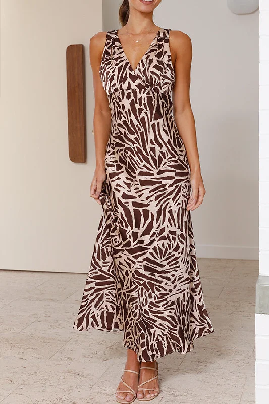 Taylan Brown Deep V Neck Midi Dress Stylish Button-Down Midi Dress