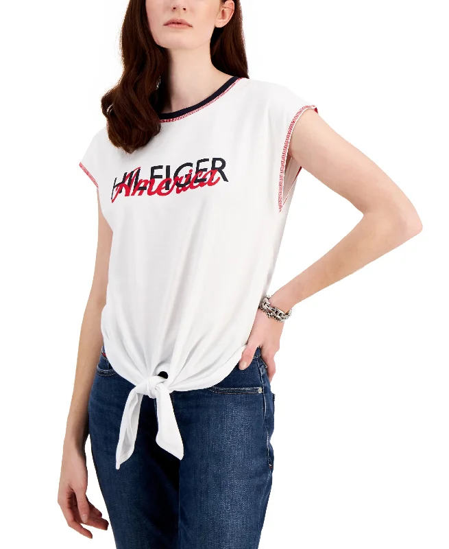 Tommy Hilfiger Womens Americana Tie Front T-Shirt