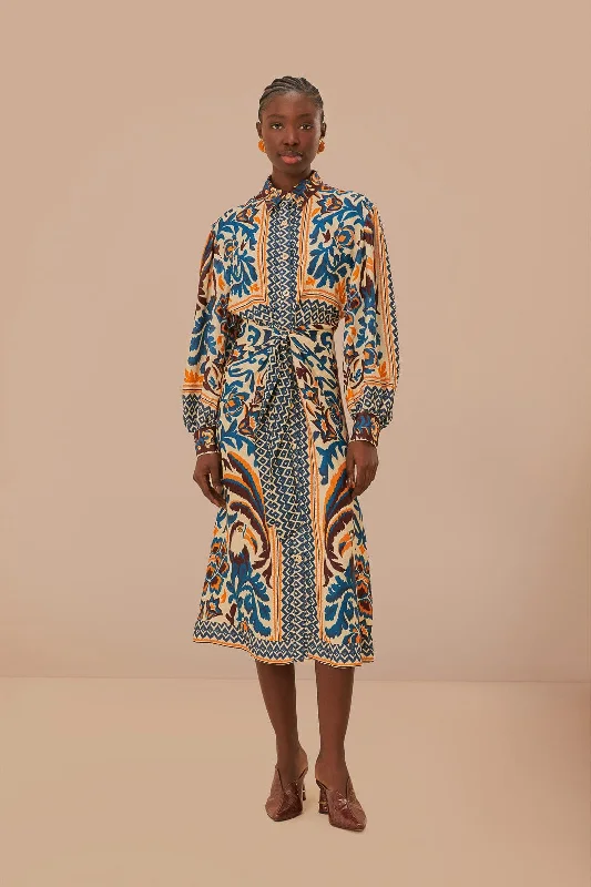 Toucans Scarf Sand Midi Dress Chic Off-Shoulder Midi Dress