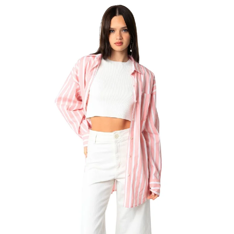 Tricia Stripe Shirt (Pink Stripe) Casual Boxy Short Shirt