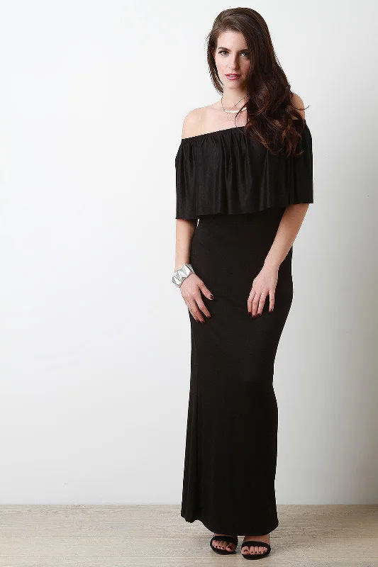Simple Ruffle Off The Shoulder Maxi Dress Comfortable Maxi Dress with Sleeves