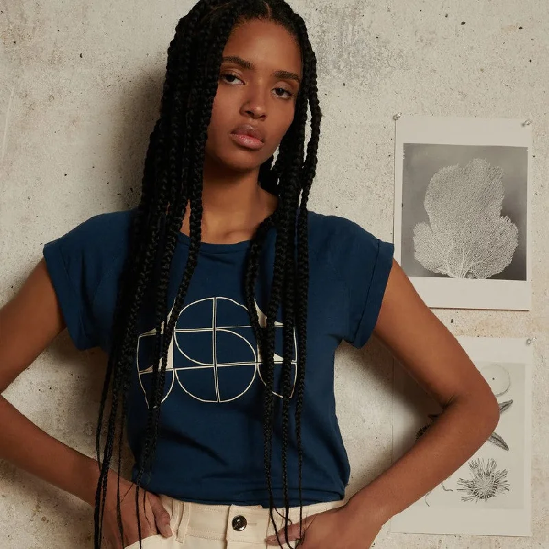 Valentina Tee-Shirt (Prussian Blue) Comfortable Ribbed Short Sleeve