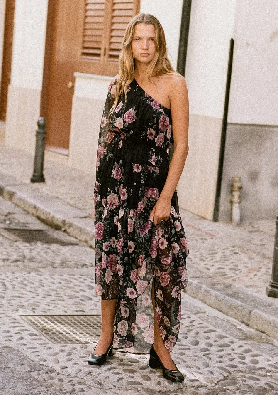 Veda One Shoulder Maxi Dress Elegant Silk Maxi Dress
