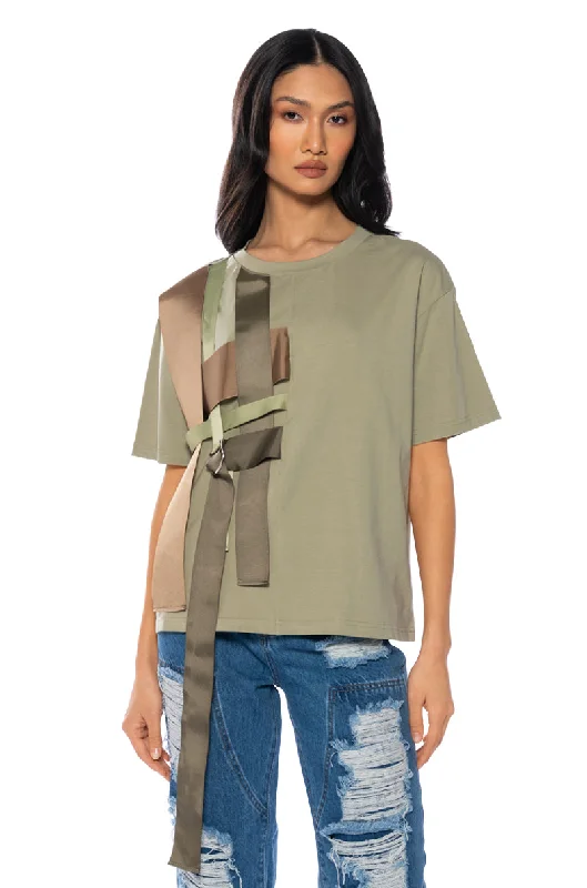 VIDA WOVEN STRAP DETAIL OVERSIZED TSHIRT Casual Cotton Short Shirt