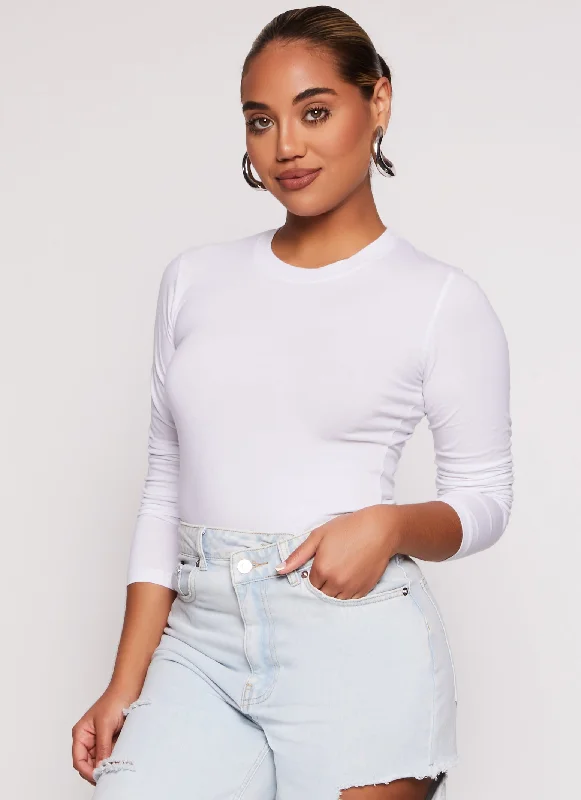 Basic Crew Neck Long Sleeve T Shirt Chic V-Neck Short Blouse