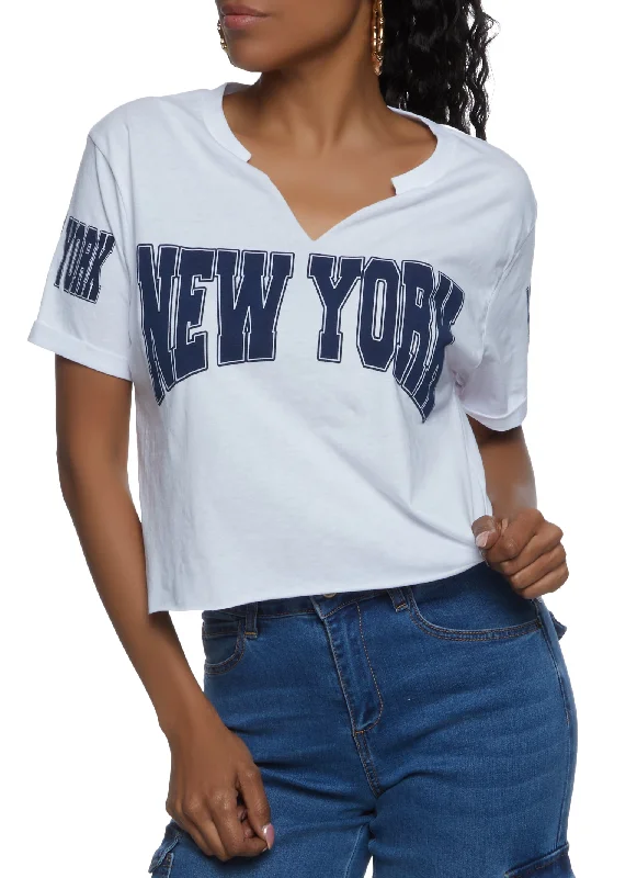 New York Graphic T Shirt Chic V-Neck Short Blouse