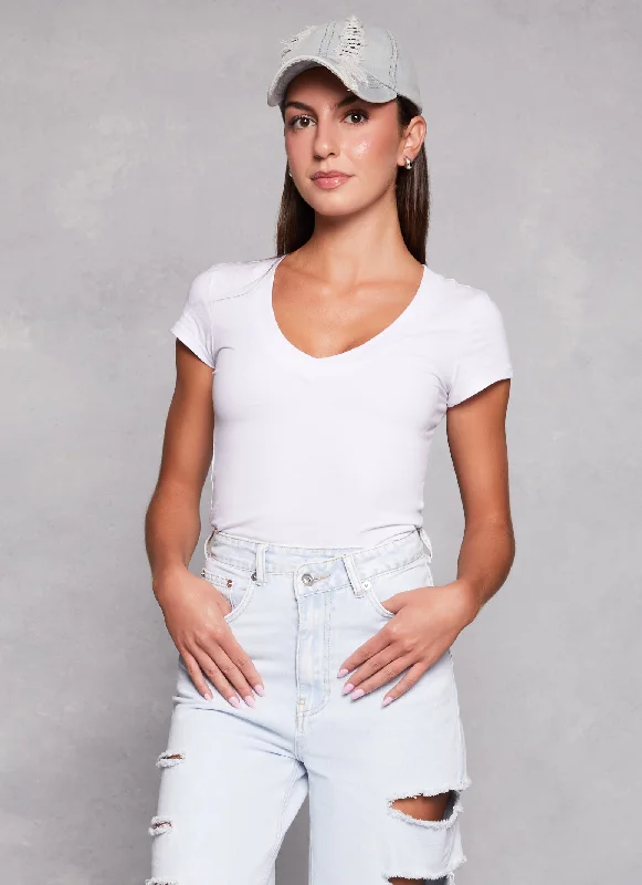 V Neck Short Sleeve T Shirt Elegant Silk Short Shirt