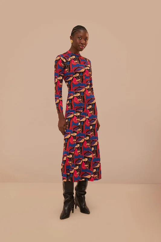 Wild Mushrooms Black Jersey Midi Dress Fashionable Off-Shoulder Dress Midi