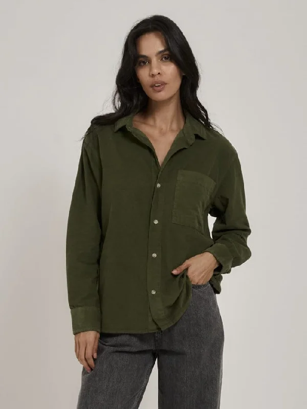 Willow Cord Shirt - Kiwi Green Soft Silk Short Sleeve