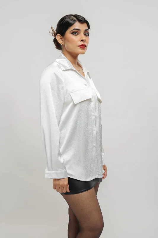 White Double Pocket Shirt Comfortable Graphic Short Sleeve