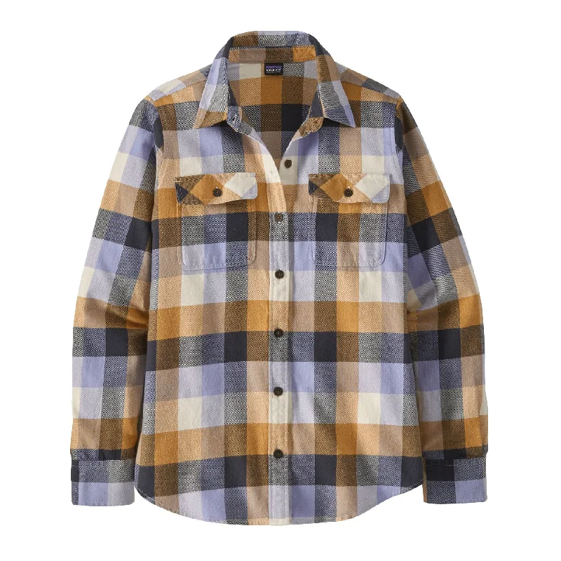 Women's Long-Sleeved Organic Cotton Midweight Fjord Flannel Shirt Classic Short Sleeve Blouse