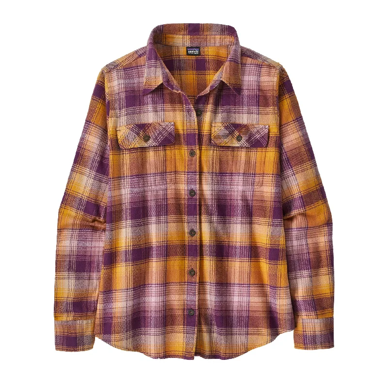 Women's Long-Sleeved Organic Cotton Midweight Fjord Flannel Shirt Comfortable Short Sleeve Blouse