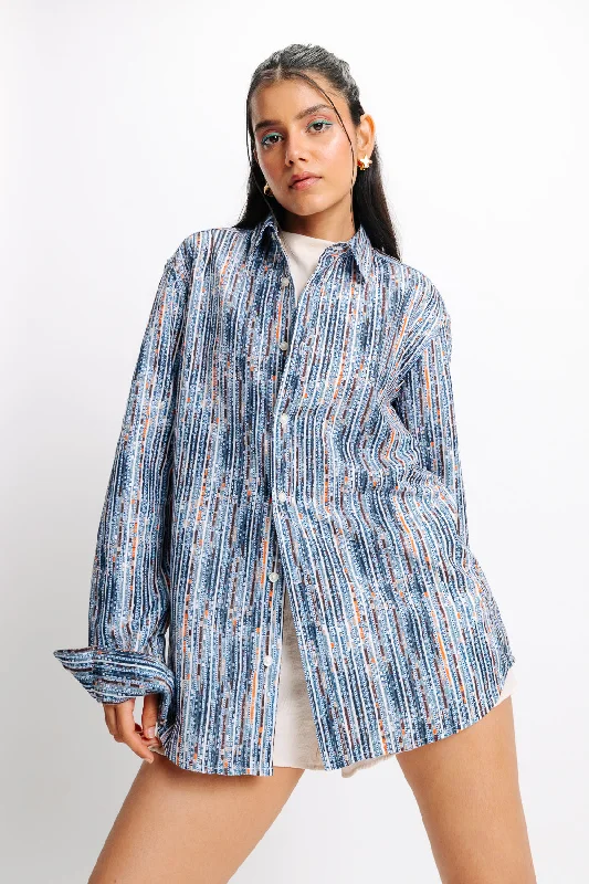 Multi Stripe Shirt Soft Flowing Short Shirt