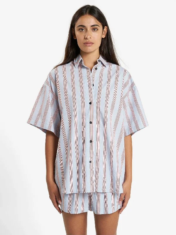 Womens Porter Short Sleeve Shirt - Sky Blue Fashionable Button-Front Short Sleeve