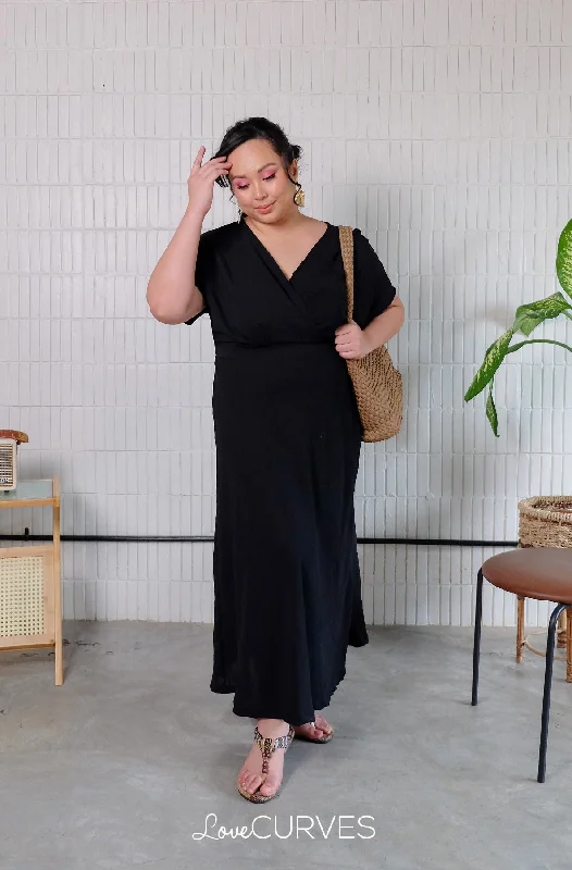 Wrap Maxi Dress - Black Trendy Ruffled Maxi Dress