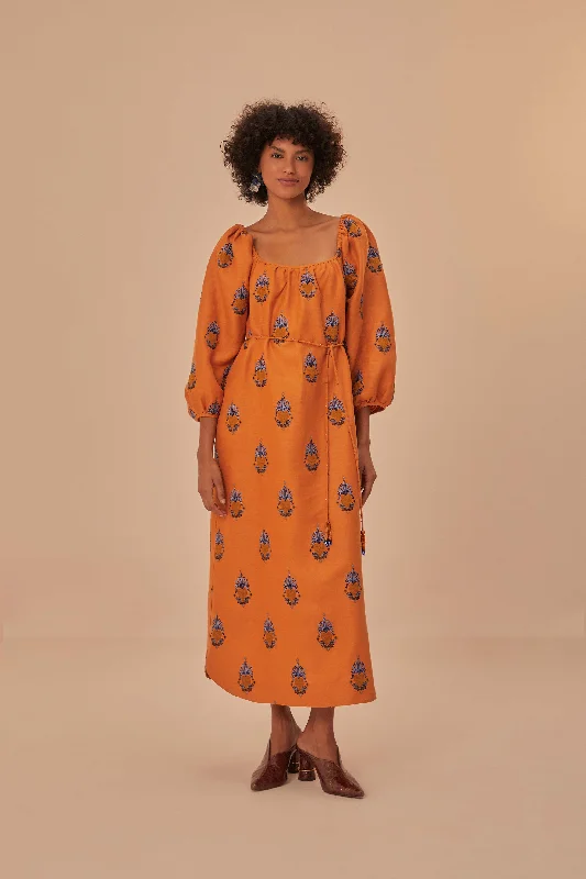 Yellow Embroidered Midi Dress Elegant Floral Skirt Midi Dress