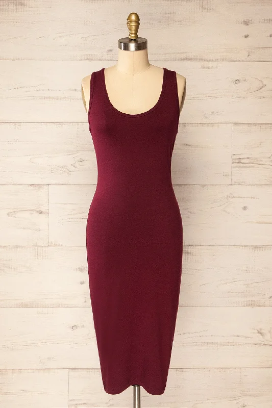 Zadar Burgundy | Sleeveless Midi Dress Fashionable Shift Midi Dress