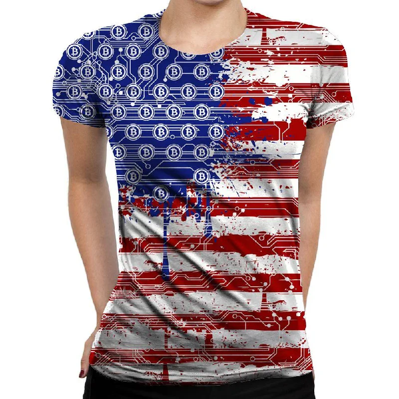 American Bitcoin Womens T-Shirt Houndstooth Herringbone Solid